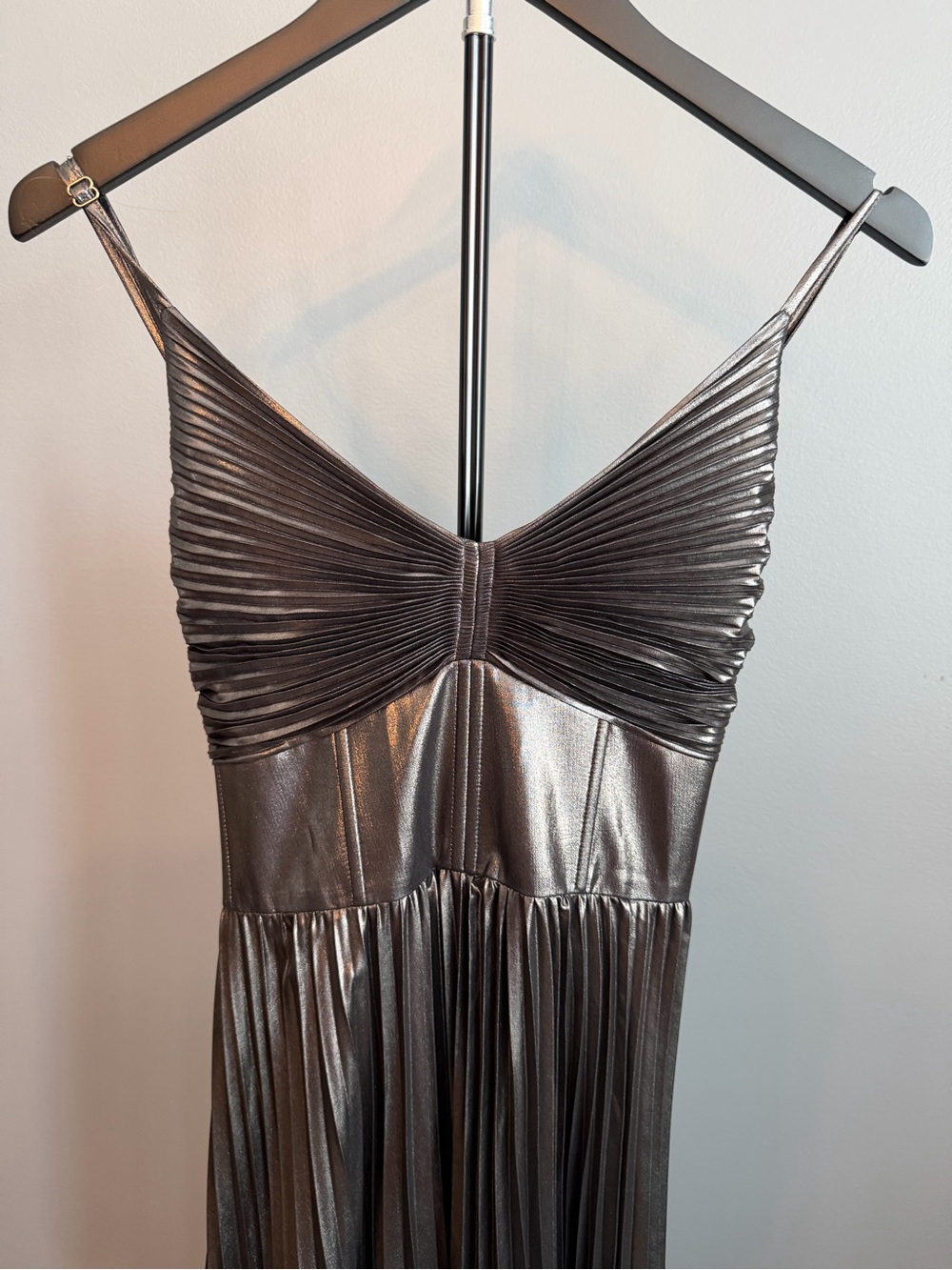 Banana Republic Odetta Metallic Pleated Maxi Dress - Gunmetal NWT - Picture 3 of 14